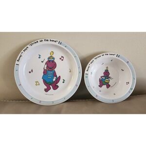 Vintage 1992 Barney Plate & Bowl Set Selandia Strike Up The Band Excellent Con